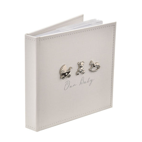 Our Baby 3 Icons Linen Fabric Photo Album 6 x 4in - White