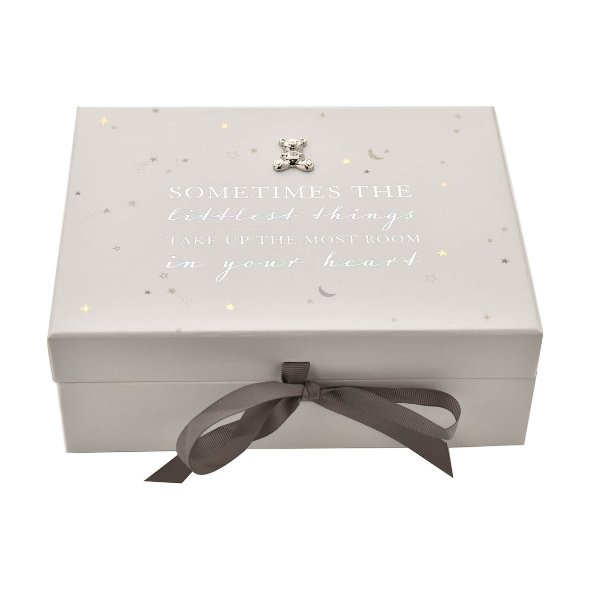 Starry Teddy Bear Baby Keepsake Box with Drawers - White