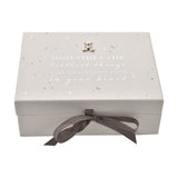 Starry Teddy Bear Baby Keepsake Box with Drawers - White