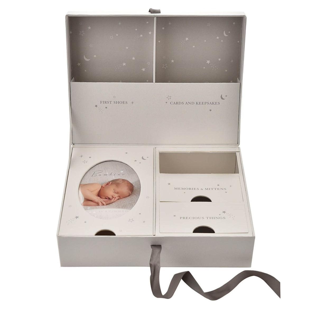 Starry Teddy Bear Baby Keepsake Box with Drawers - White