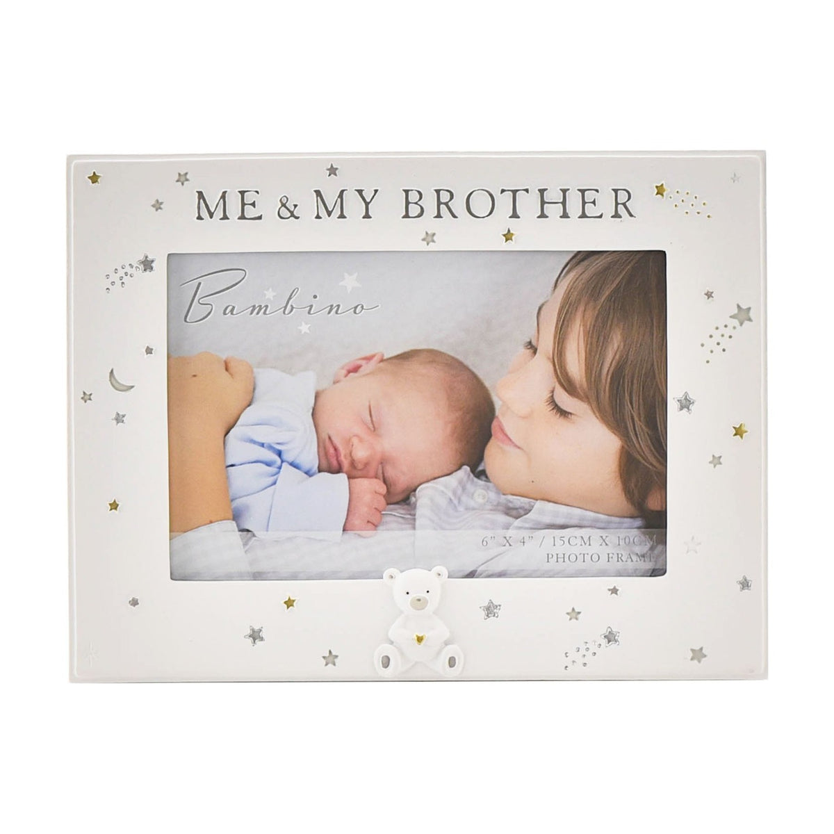 Me & My Brother Teddy Bear Resin Photo Frame 6 x 4in - White