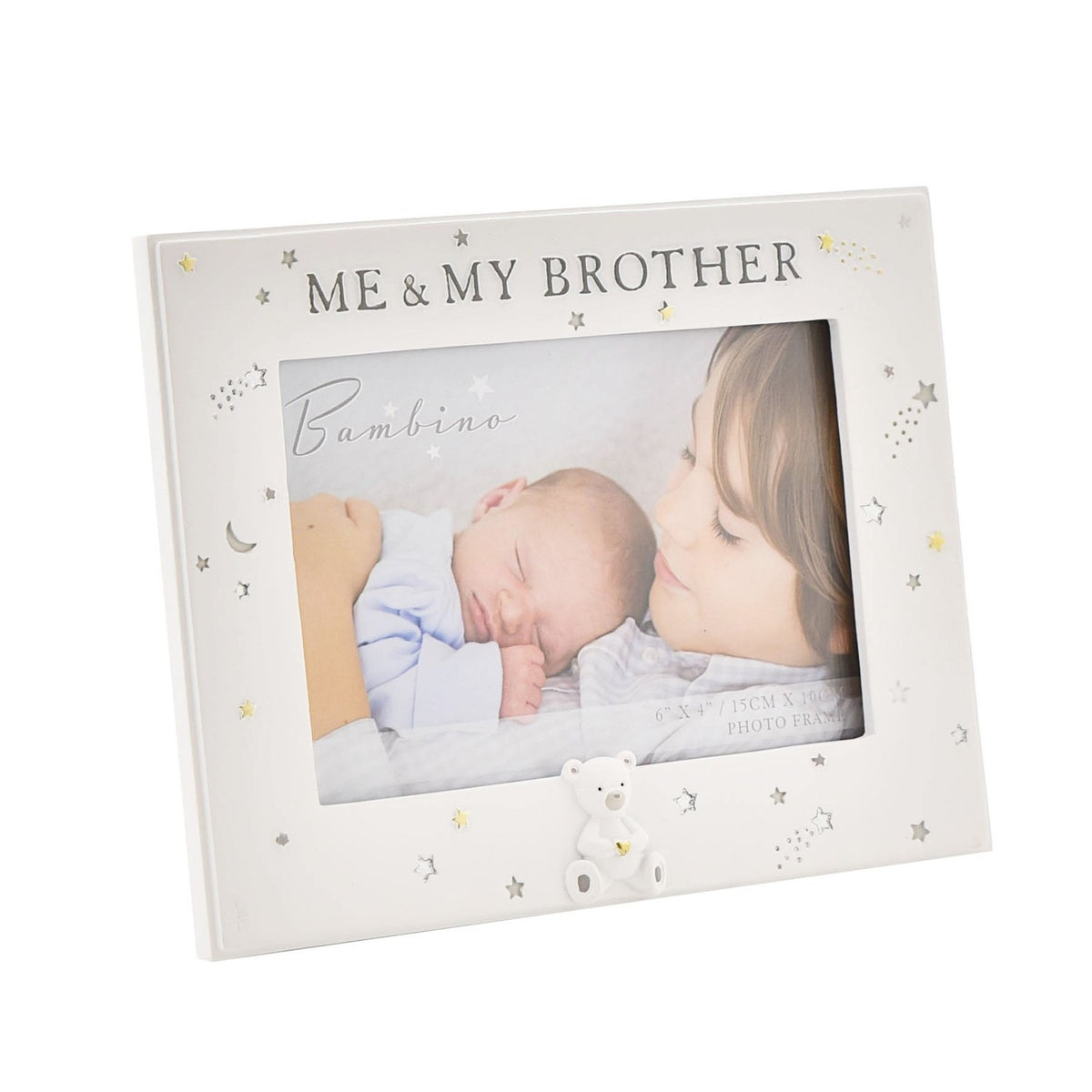 Me & My Brother Teddy Bear Resin Photo Frame 6 x 4in - White