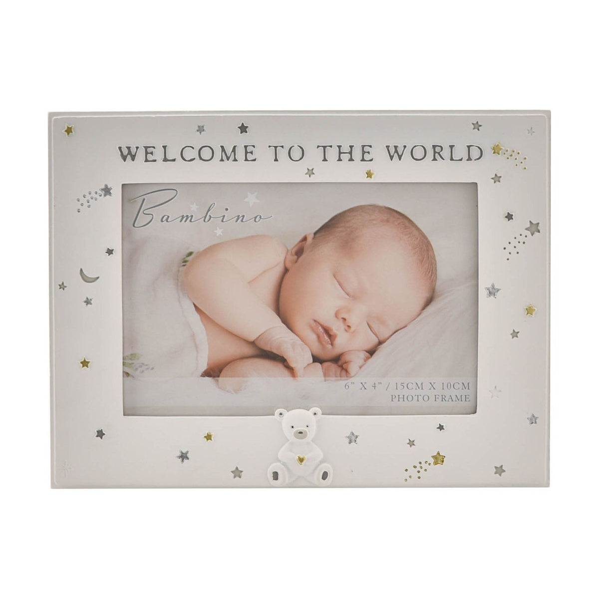 Welcome To The World Teddy Resin Photo Frame 6 x 4in - White