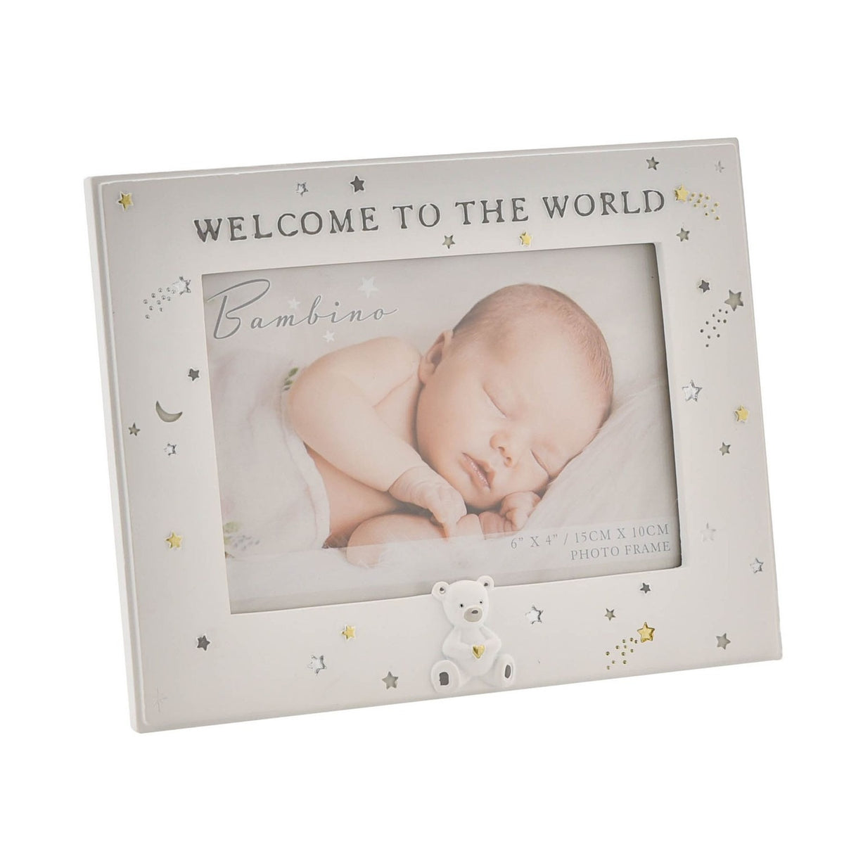 Welcome To The World Teddy Resin Photo Frame 6 x 4in - White