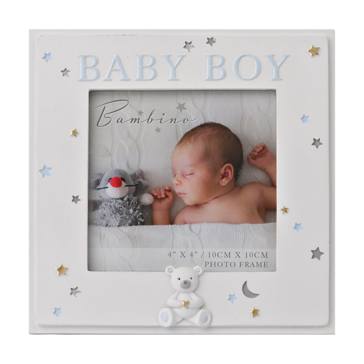 Baby Boy Teddy and Stars Resin Photo Frame 4 x 4in - Blue