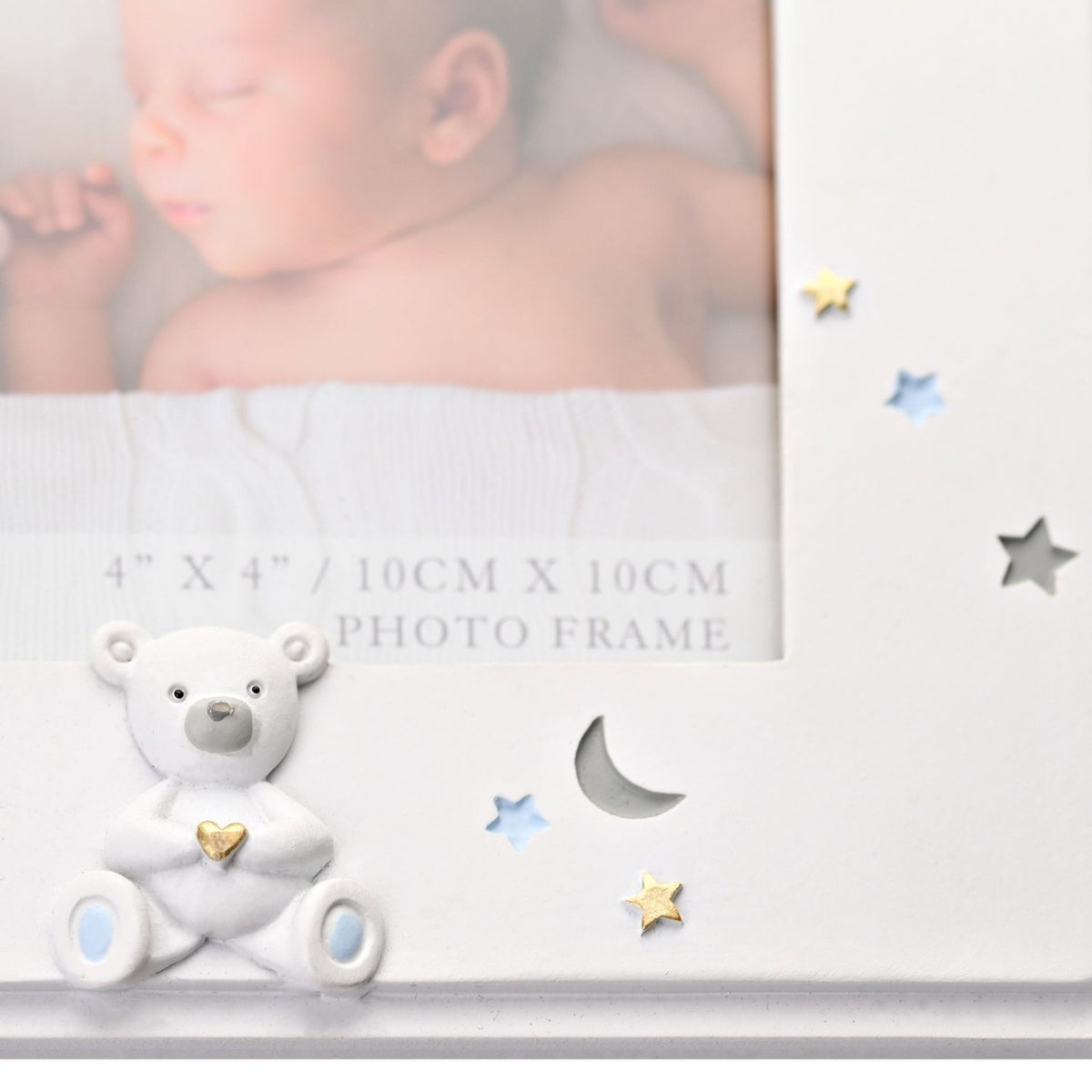 Baby Boy Teddy and Stars Resin Photo Frame 4 x 4in - Blue