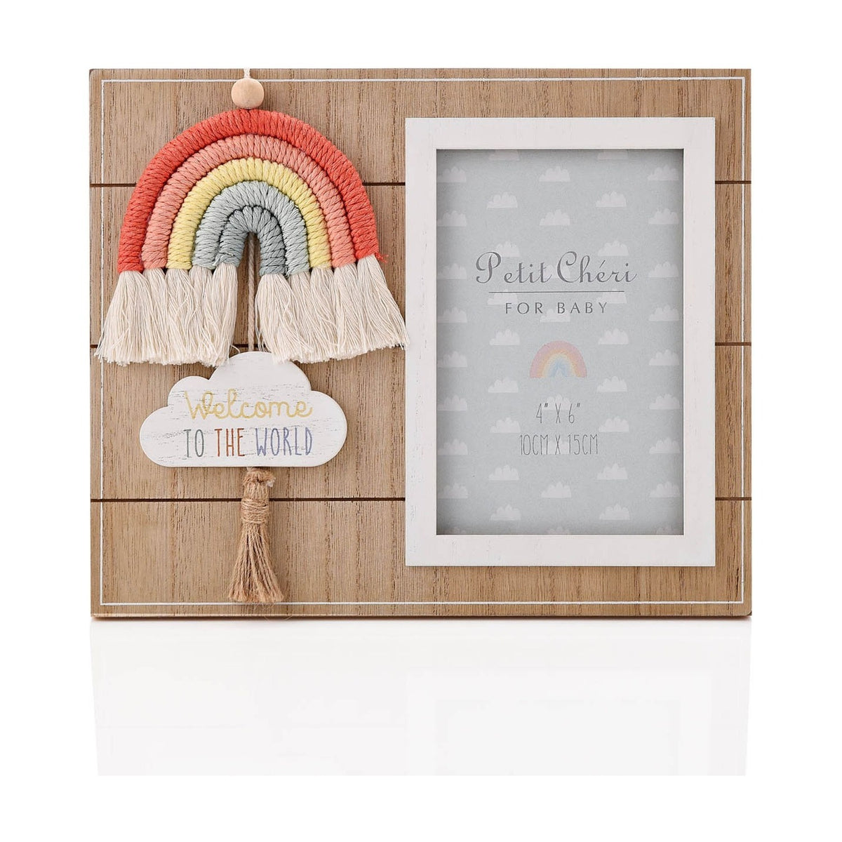 Macrame Rainbow and Cloud MDF Photo Frame 6 x 4in - Brown