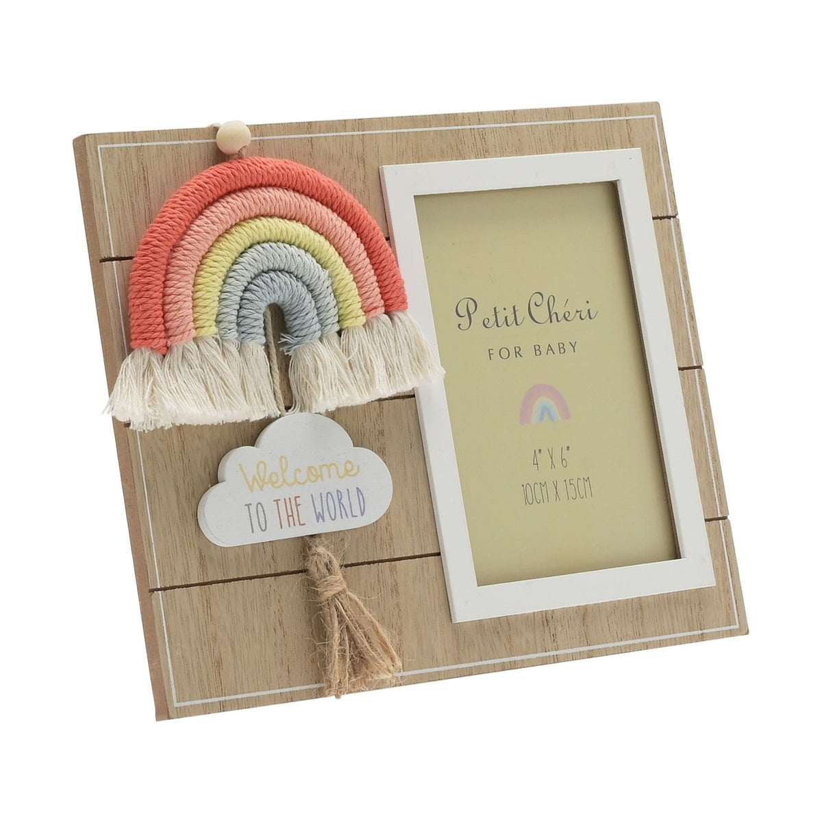 Macrame Rainbow and Cloud MDF Photo Frame 6 x 4in - Brown