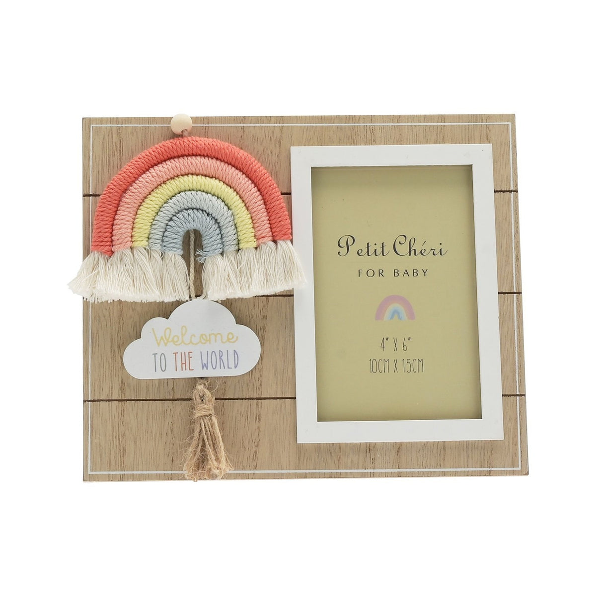 Macrame Rainbow and Cloud MDF Photo Frame 6 x 4in - Brown