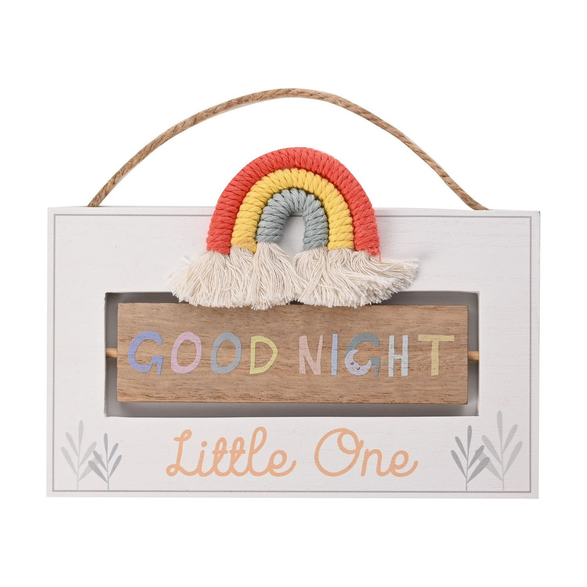 Good Morning/Night Rainbow MDF Plaque - White & Natural