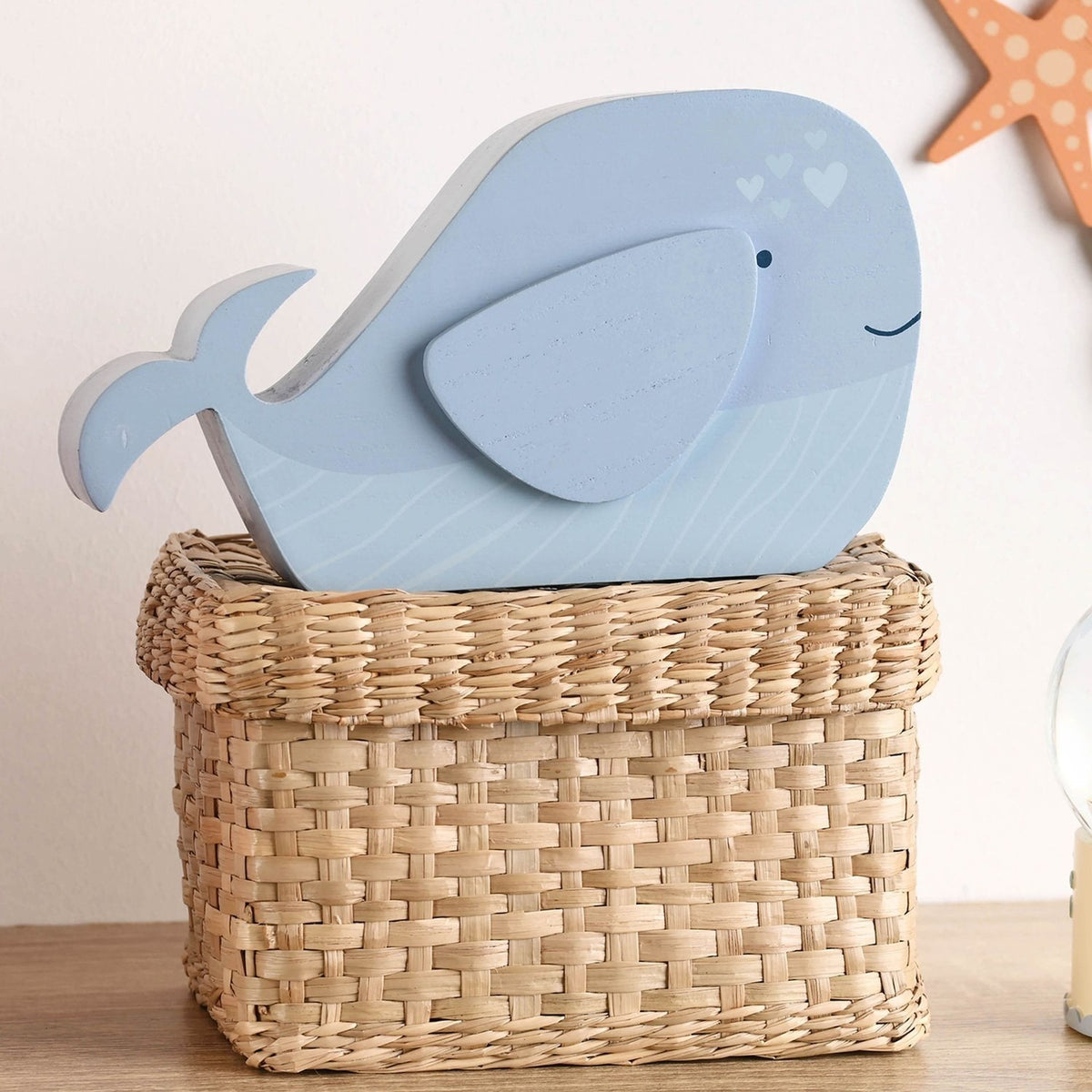 Whale MDF Money Box with Coin Slot and Stopper 19.8cm - Blue