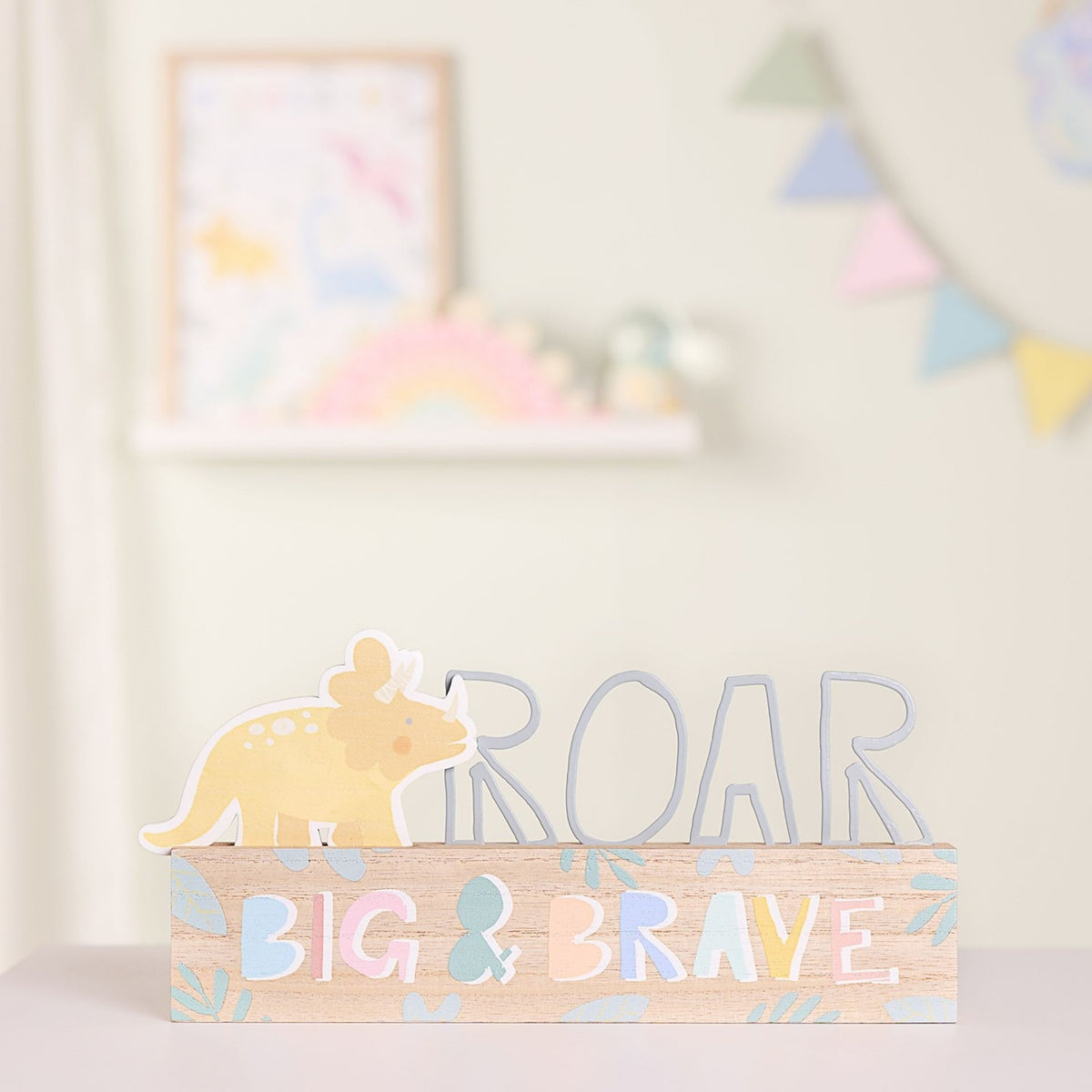Roar Big & Brave Dinosaur Freestanding MDF Plaque - Brown