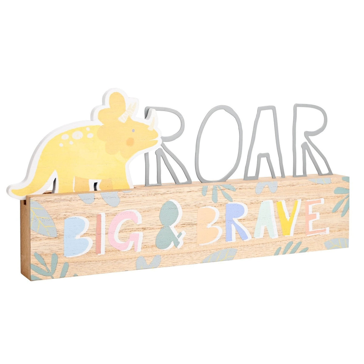 Roar Big & Brave Dinosaur Freestanding MDF Plaque - Brown