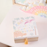 Roar Dinosaur Square MDF Keepsake Box with Tassel - White