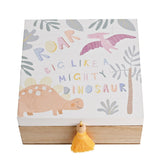 Roar Dinosaur Square MDF Keepsake Box with Tassel - White