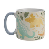 Dinosaur Names Stoneware Mug with Pale Blue Handle - Beige