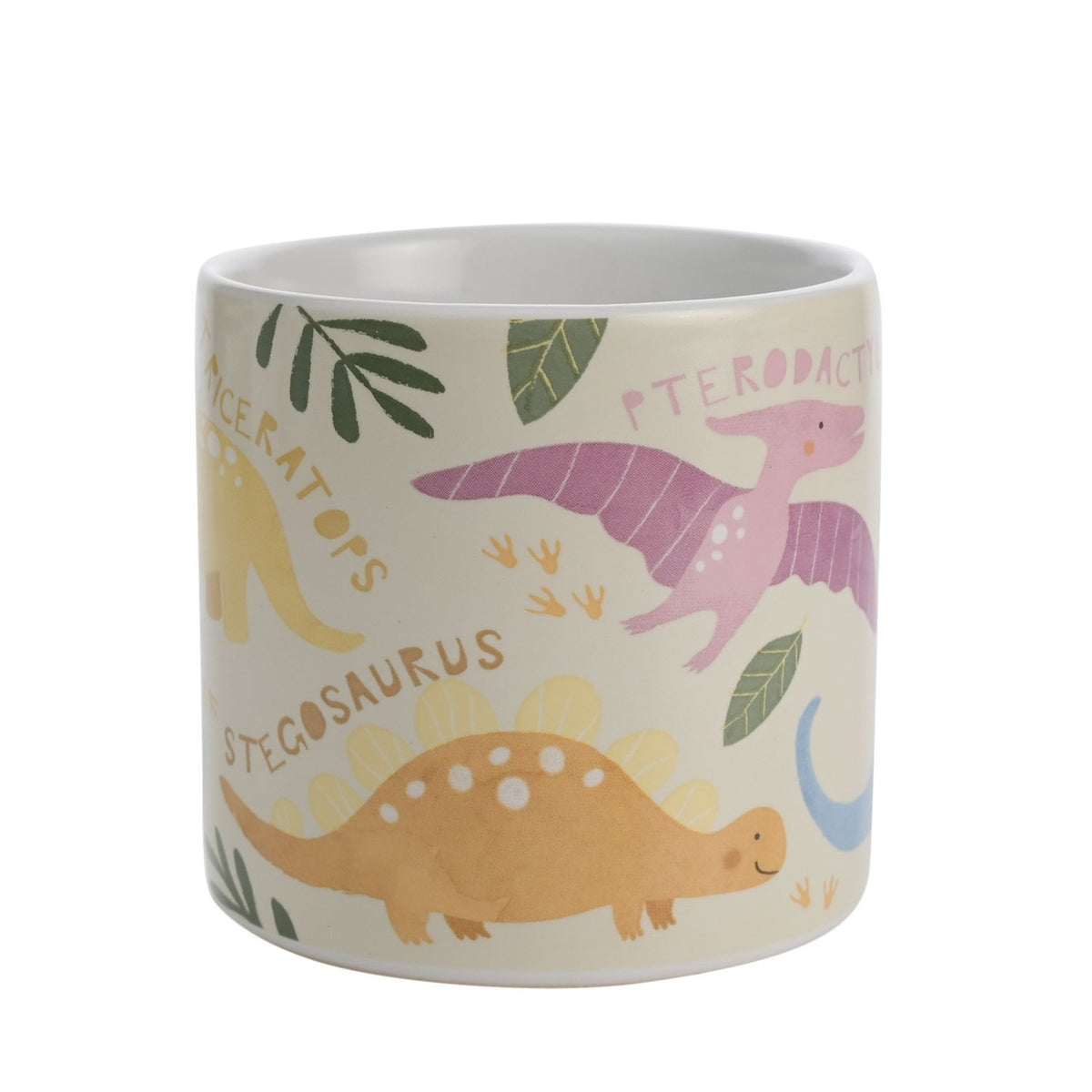 Dinosaur Names Stoneware Mug with Pale Blue Handle - Beige