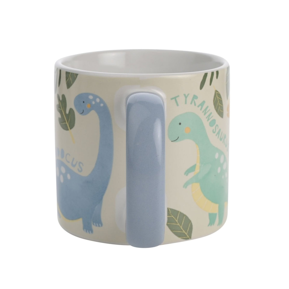 Dinosaur Names Stoneware Mug with Pale Blue Handle - Beige