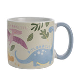 Dinosaur Names Stoneware Mug with Pale Blue Handle - Beige