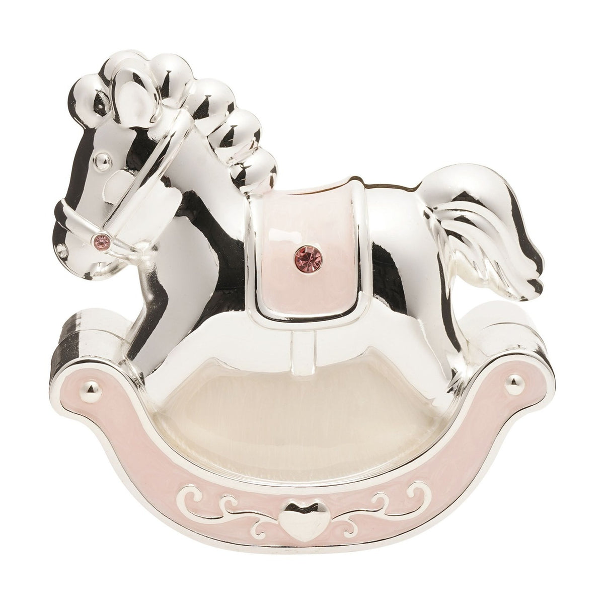 Silverplated Metal Rocking Horse Money Box - Silver & Pink