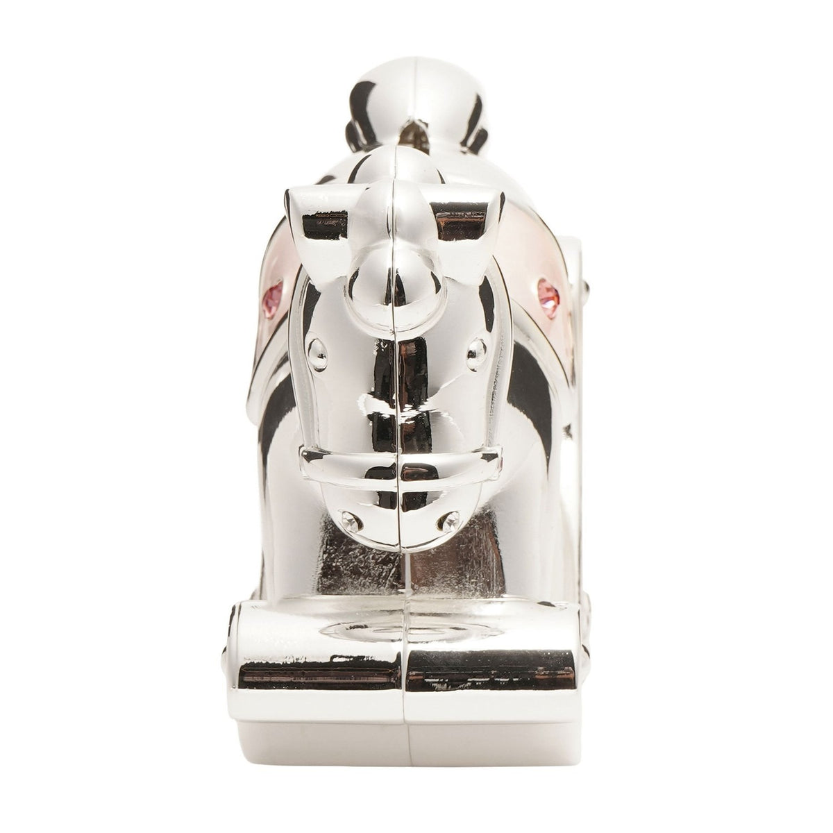 Silverplated Metal Rocking Horse Money Box - Silver & Pink