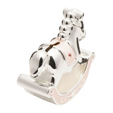 Silverplated Metal Rocking Horse Money Box - Silver & Pink