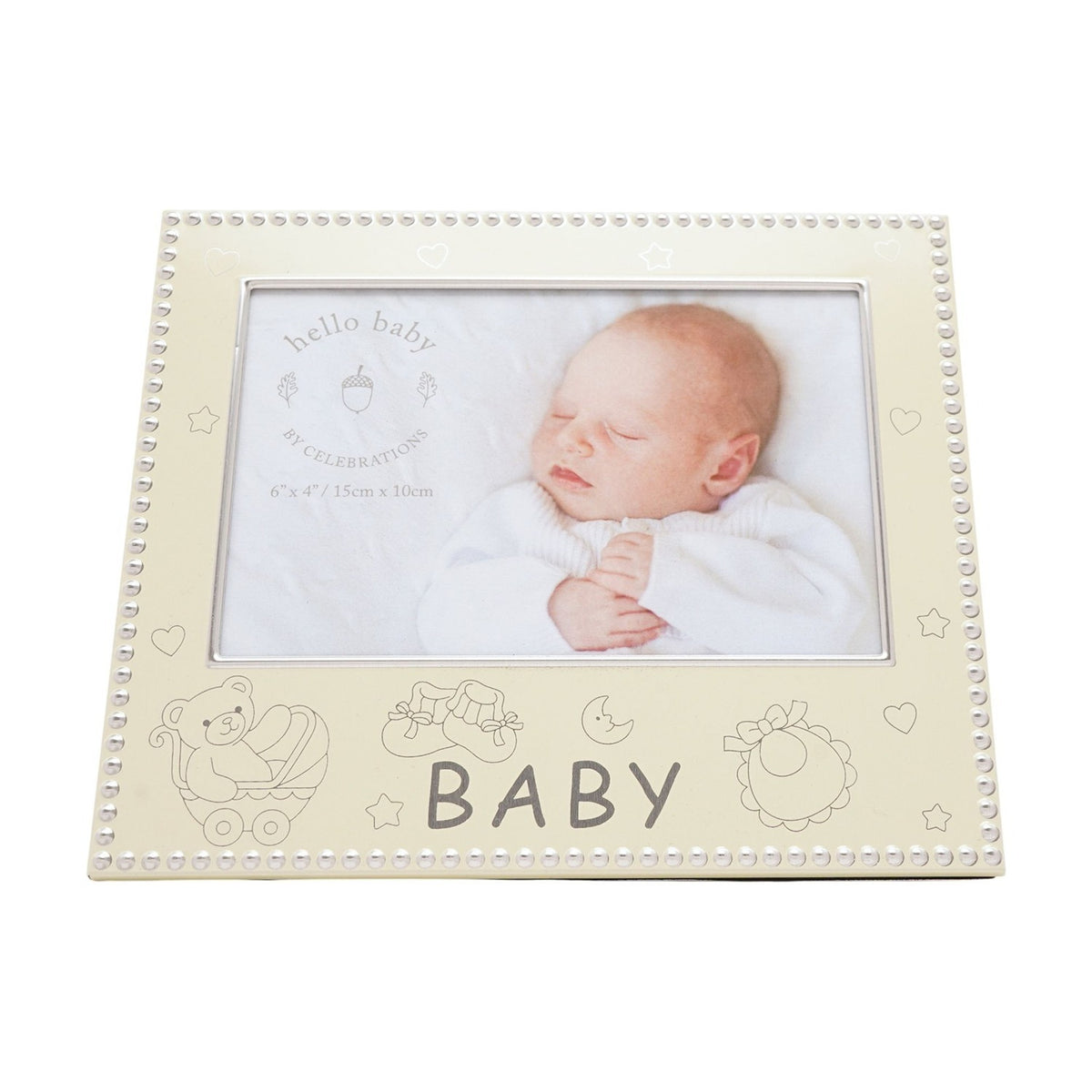 Baby Beaded Aluminium Photo Frame 6 x 4in - Cream & Silver