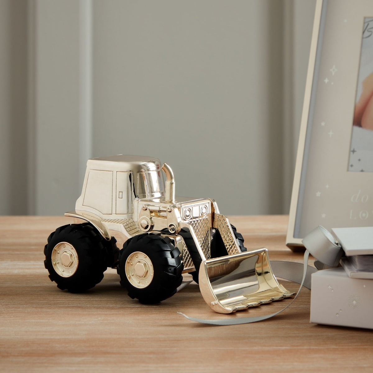 Front Loading Digger Silverplated Metal Money Box - Silver