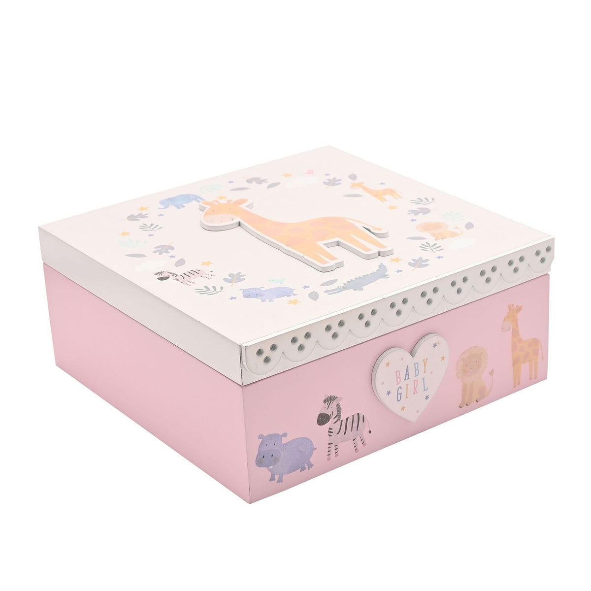 Baby Girl Giraffe Square MDF Keepsake Box - Pink & White