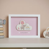Baby Girl Dream Elephant Framed Wooden Cloud Plaque - Pink