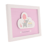 Baby Girl Dream Elephant Framed Wooden Cloud Plaque - Pink