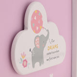 Baby Girl Dream Elephant Framed Wooden Cloud Plaque - Pink