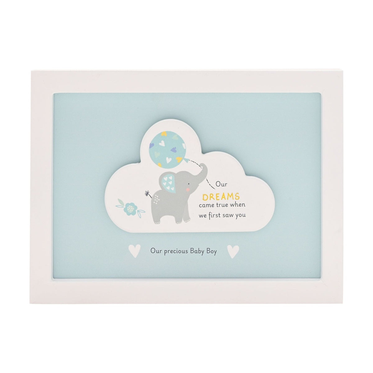Baby Boy Dream Elephant Framed Cloud MDF Wall Plaque - Blue