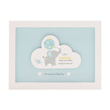 Baby Boy Dream Elephant Framed Cloud MDF Wall Plaque - Blue