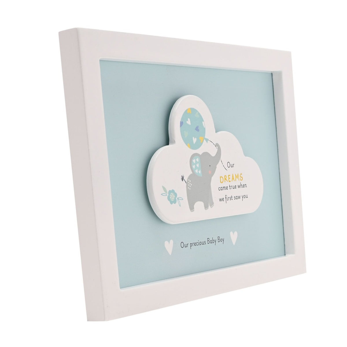 Baby Boy Dream Elephant Framed Cloud MDF Wall Plaque - Blue
