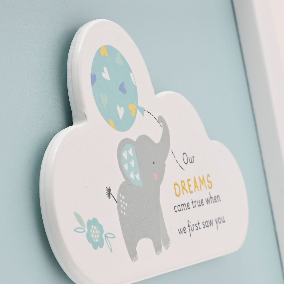 Baby Boy Dream Elephant Framed Cloud MDF Wall Plaque - Blue