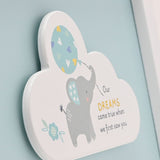 Baby Boy Dream Elephant Framed Cloud MDF Wall Plaque - Blue