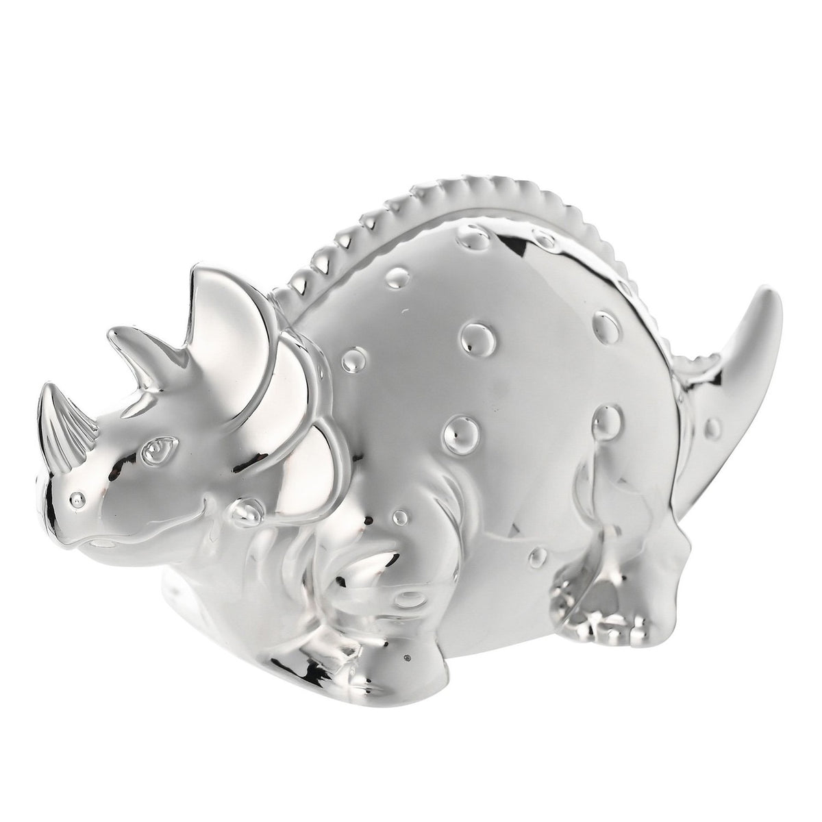 Raised Spot Dinosaur Silverplated Metal Money Box - Silver