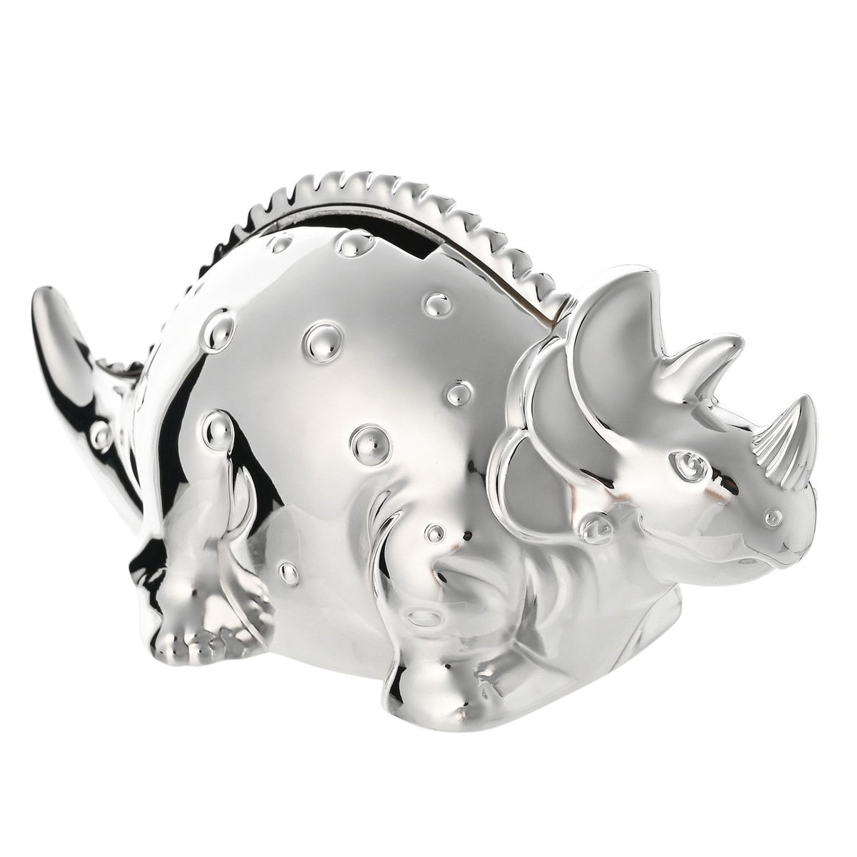 Raised Spot Dinosaur Silverplated Metal Money Box - Silver