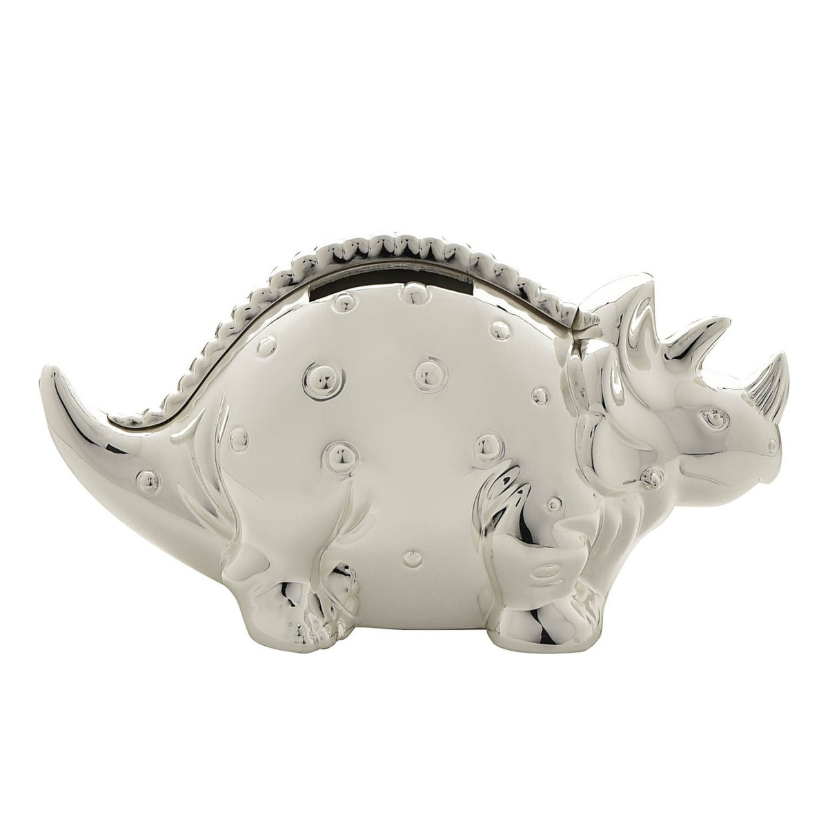 Raised Spot Dinosaur Silverplated Metal Money Box - Silver