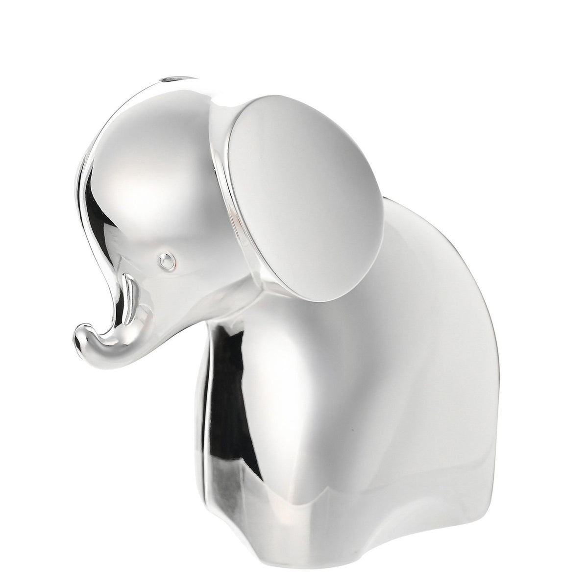 Curled Trunk Elephant Silverplated Metal Money Box - Silver