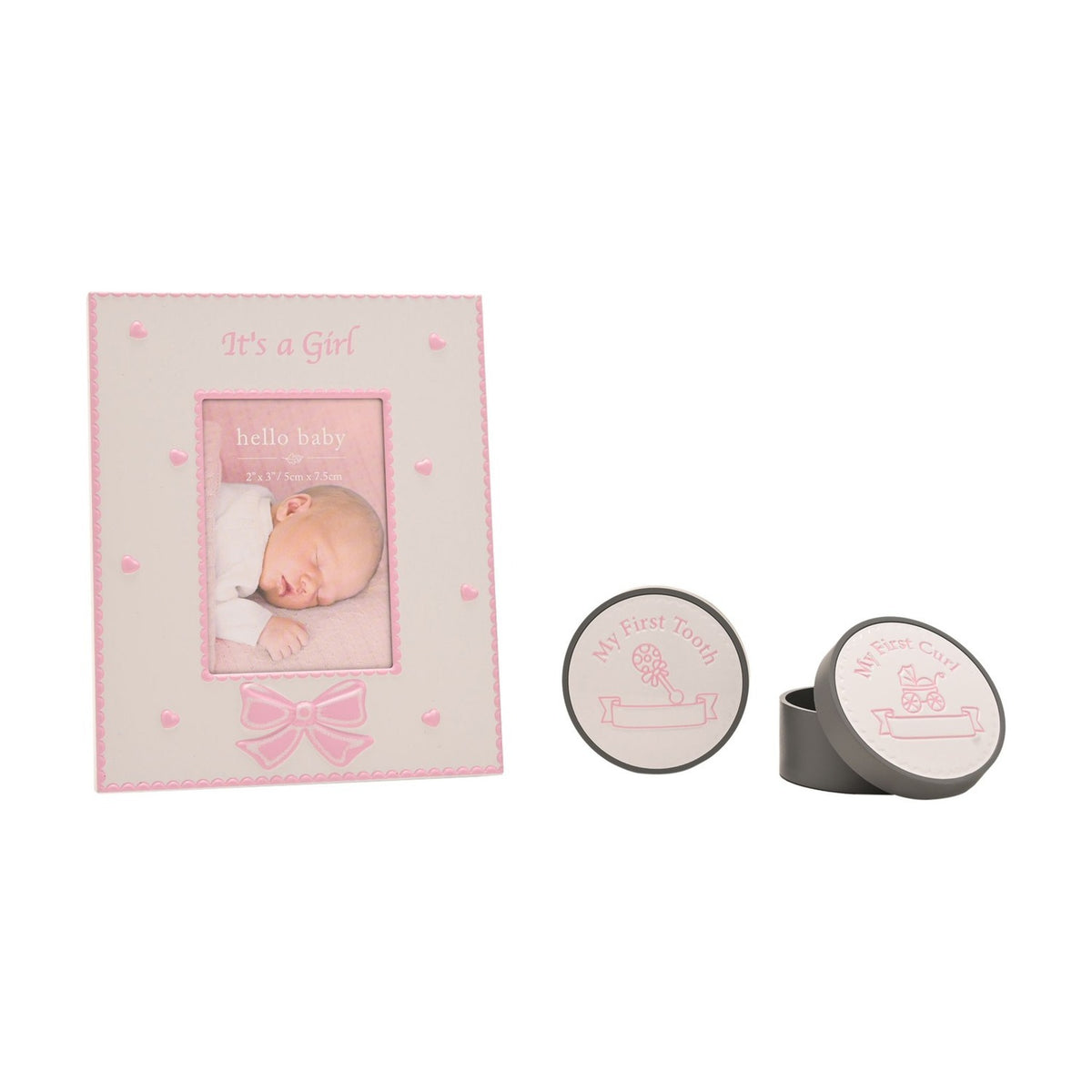 1st Tooth & 1st Curl Keepsake Boxes with 3 x 2in Frame - Pink