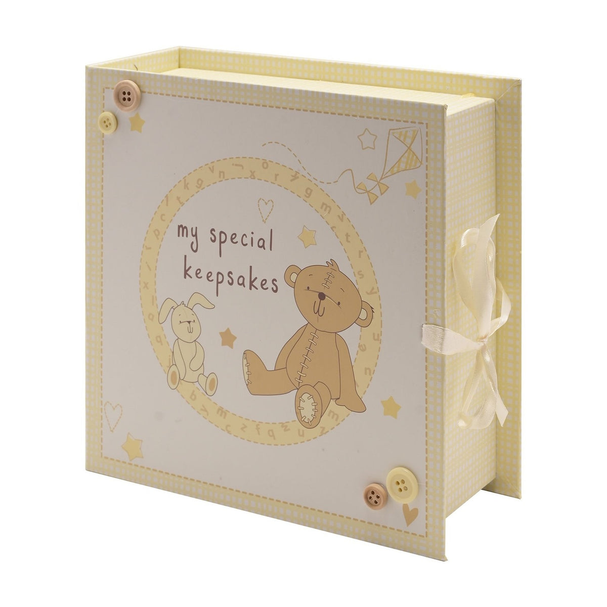 Button Corner Paperwrap Book Keepsake Box with Drawers - Cream