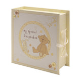 Button Corner Paperwrap Book Keepsake Box with Drawers - Cream