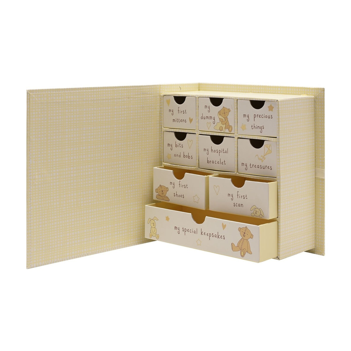 Button Corner Paperwrap Book Keepsake Box with Drawers - Cream
