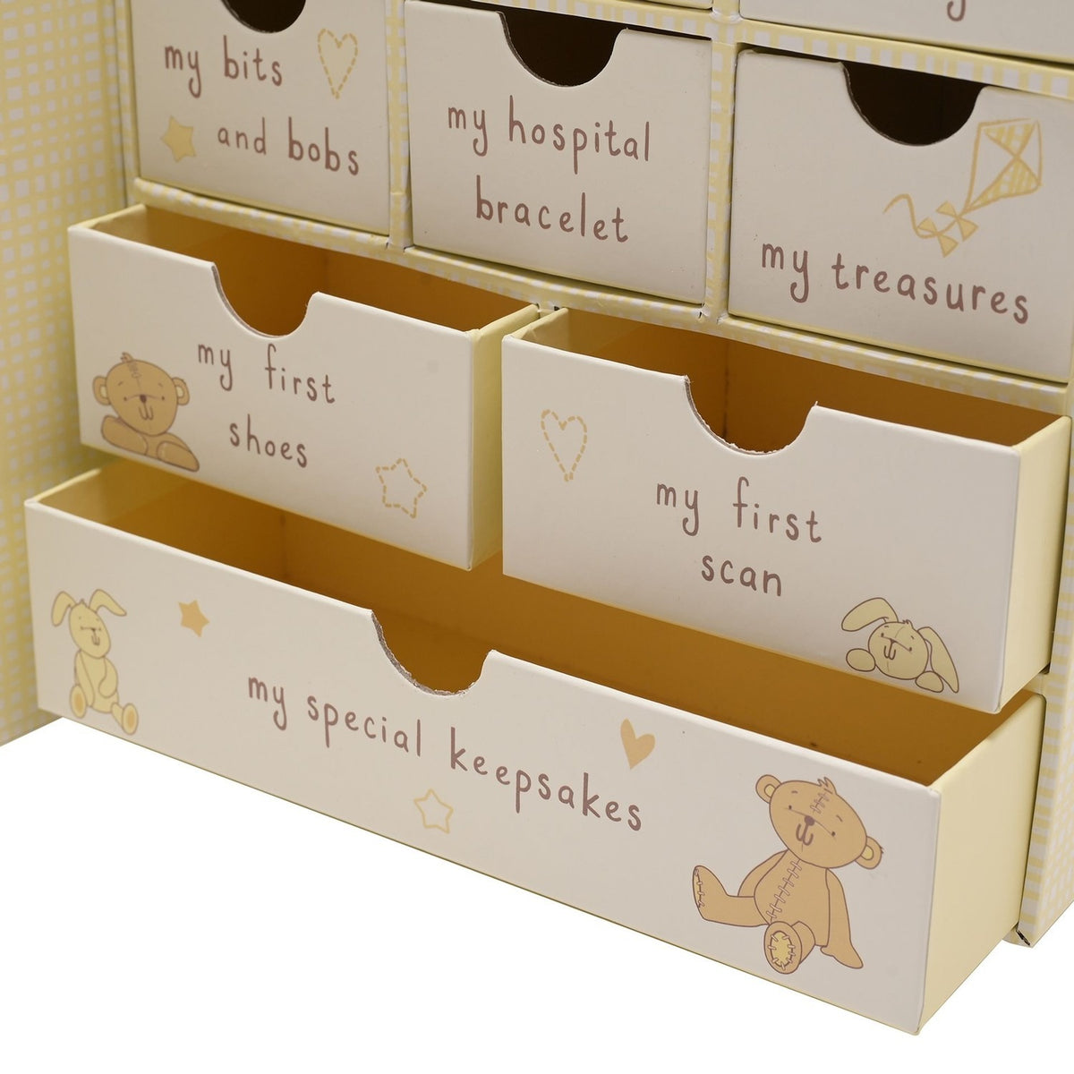 Button Corner Paperwrap Book Keepsake Box with Drawers - Cream