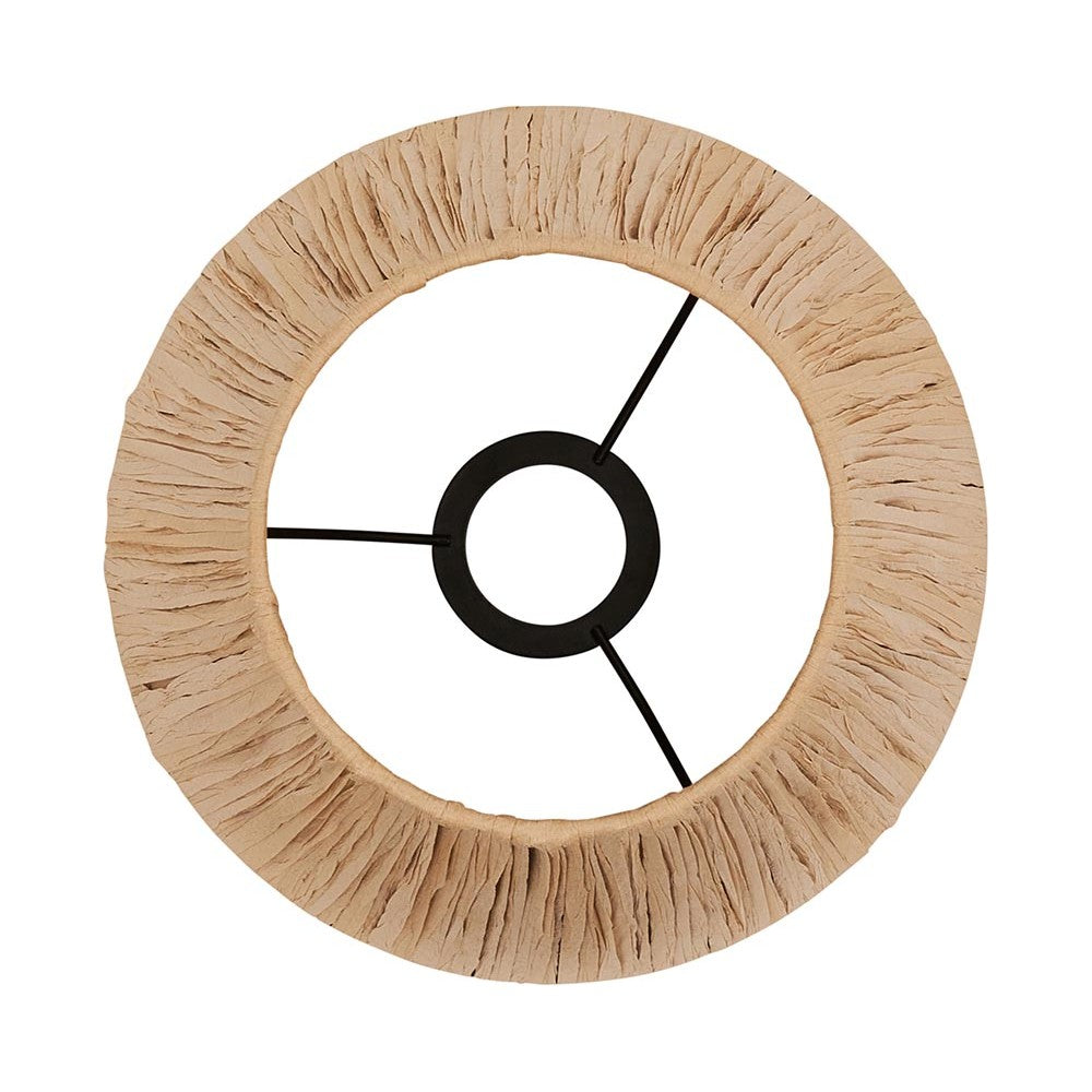 Top-down view of the Endon Chartshaw 24cm tapered lamp shade in natural raffia, showing its woven texture and black E27 gimbal fitting.