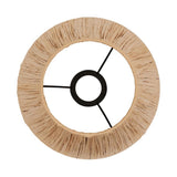 Top-down view of the Endon Chartshaw 24cm tapered lamp shade in natural raffia, showing its woven texture and black E27 gimbal fitting.
