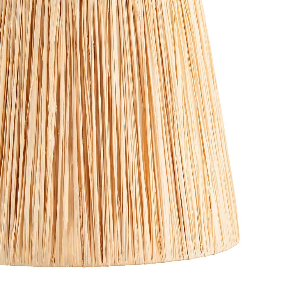 Close-up of the Chartshaw 30cm tapered lamp shade in natural raffia, showing its hand-wrapped woven texture, on a plain white background.