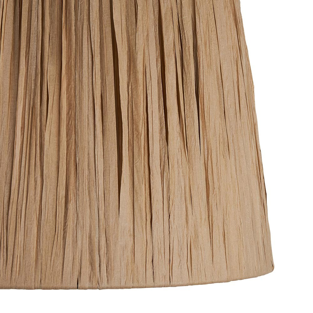 Close-up of Endon Chartshaw 32cm tapered lamp shade in natural raffia, showing the hand-wrapped woven texture and warm earthy tone.